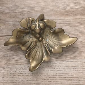 Vintage MCM Ornate Decorative Brass Grape Leaf Trinket Dish Coin Dish Ashtray